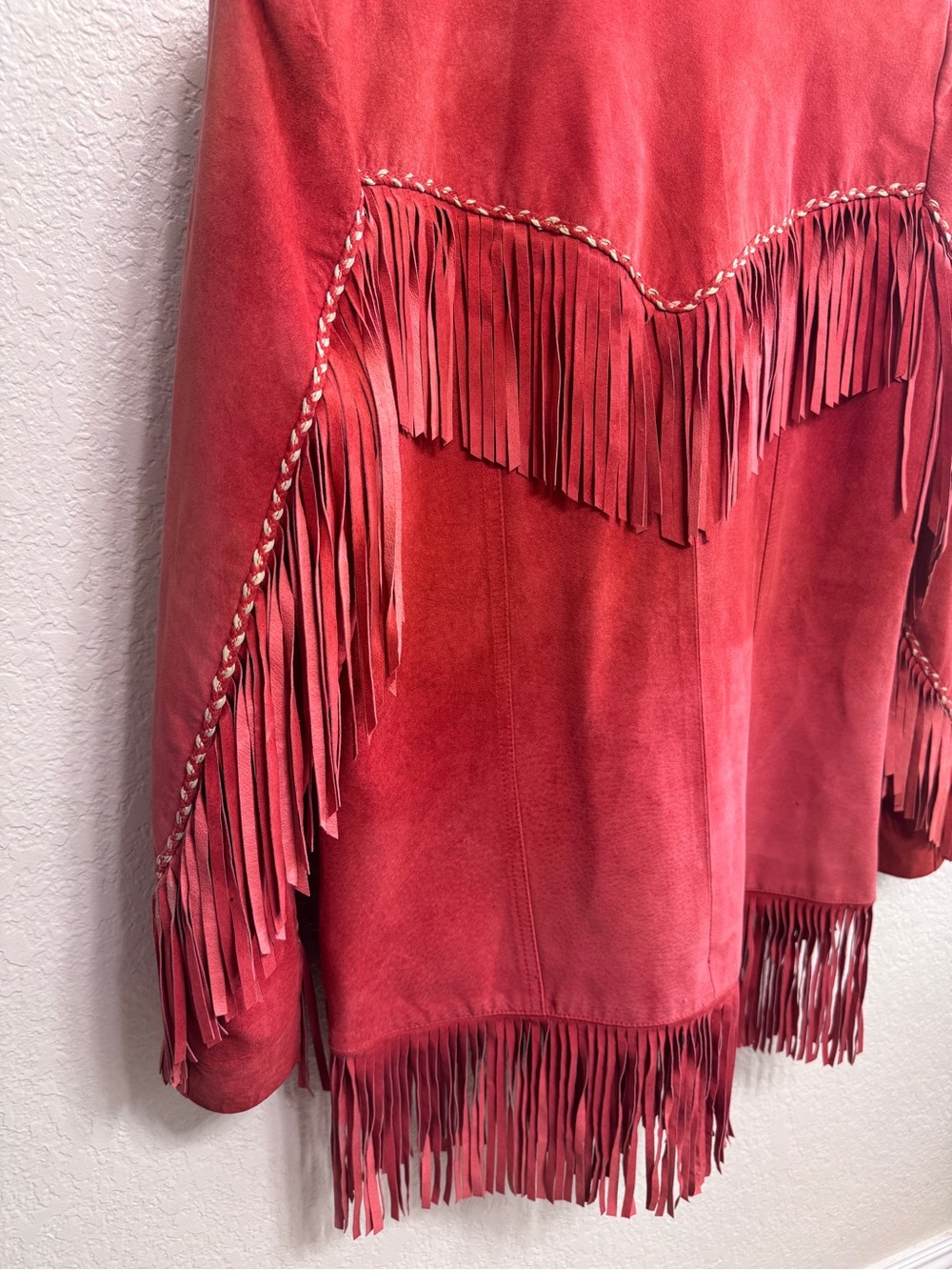 Vintage Red Suede Fringe Leather Jacket - Picture 4 of 6